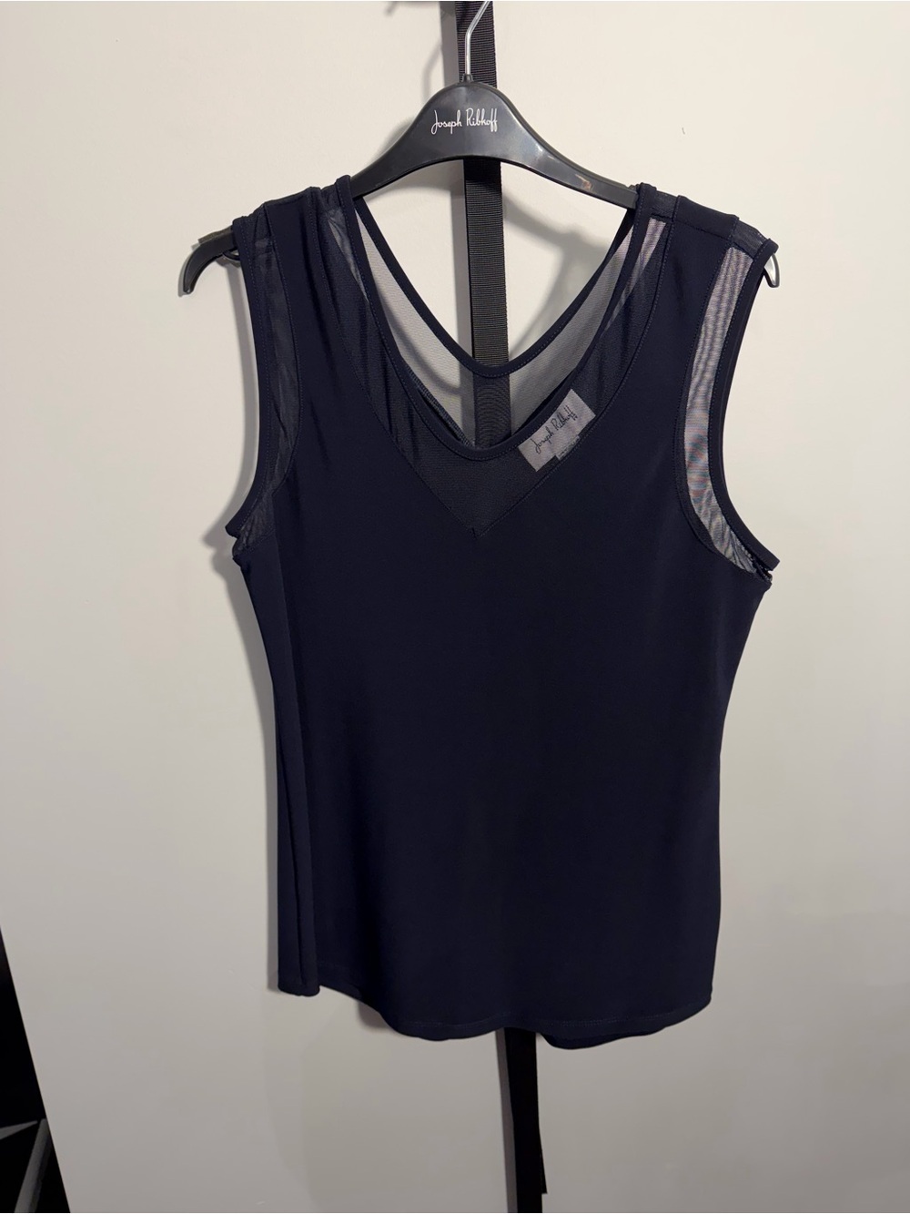 EUC Joseph Ribkoff size 10 Sleeveless V-Neck Mesh Trim Tank Top - Black